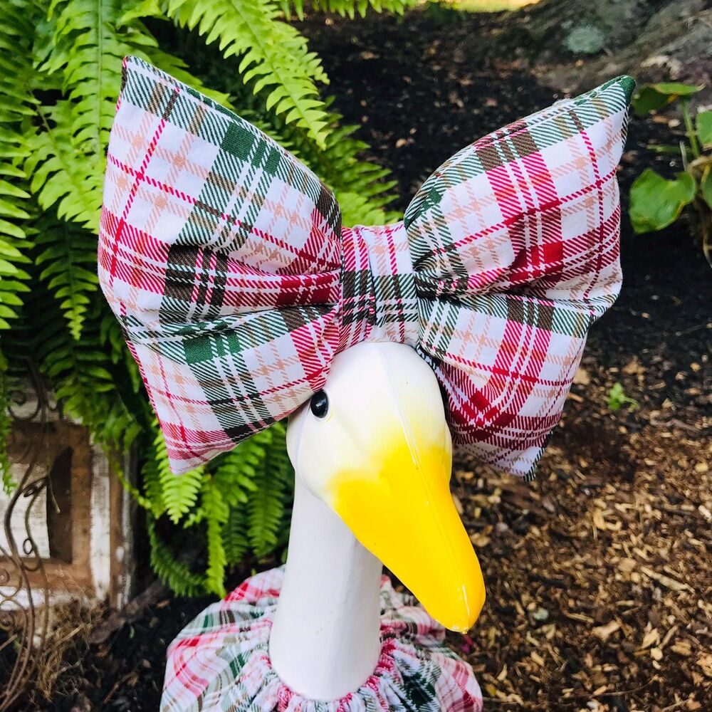 Porch Goose Dress & Bow Outfit For 18-23" Goose Handmade Christmas Plaid - Picture 6 of 13